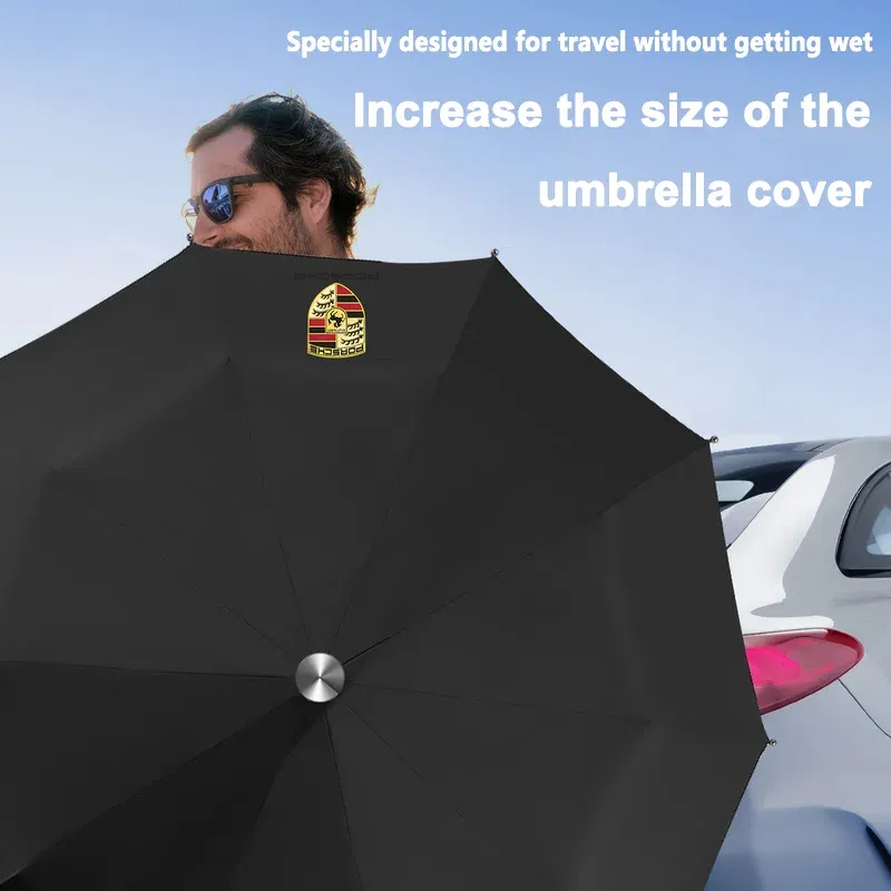 Color Name: black - High-end Car Emblems Folding Sunshade Windproof Umbrella For Porsche Boxster Cayman Cayenne 911 Macan Panamera Auto Accessories