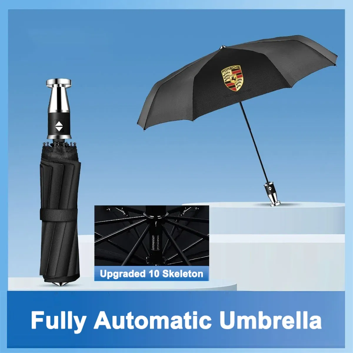Color Name: black - High-end Car Emblems Folding Sunshade Windproof Umbrella For Porsche Boxster Cayman Cayenne 911 Macan Panamera Auto Accessories