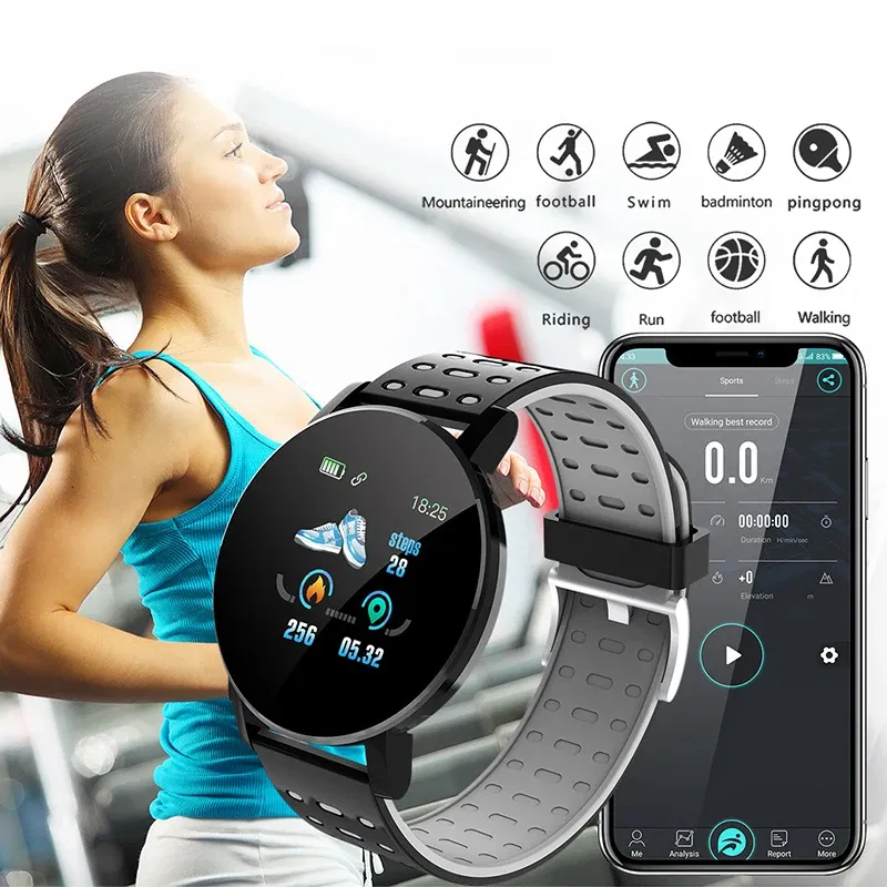 Color: GRAY - 119S Smartwatch Bluetooth Smart Watch Men Blood Pressure Women Smart Band Clock Sports Fitness Tracker Watch For Android IOS