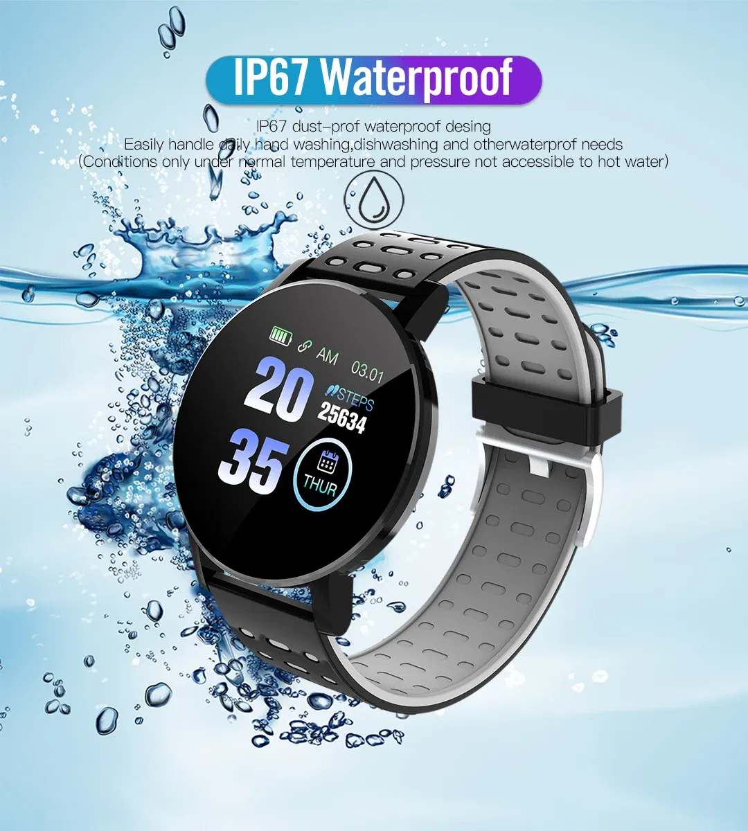 Color: GRAY - 119S Smartwatch Bluetooth Smart Watch Men Blood Pressure Women Smart Band Clock Sports Fitness Tracker Watch For Android IOS