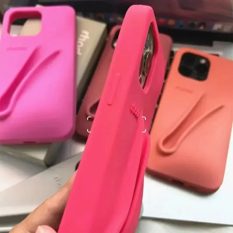 Color: black, Material: POLYESTER - Lipstick Soft Silicone DIY Rhode Phone Case for IPhone 16 Pro Max 16Pro 16Plus Portable Lip Gloss Holder Ins Hot Cover