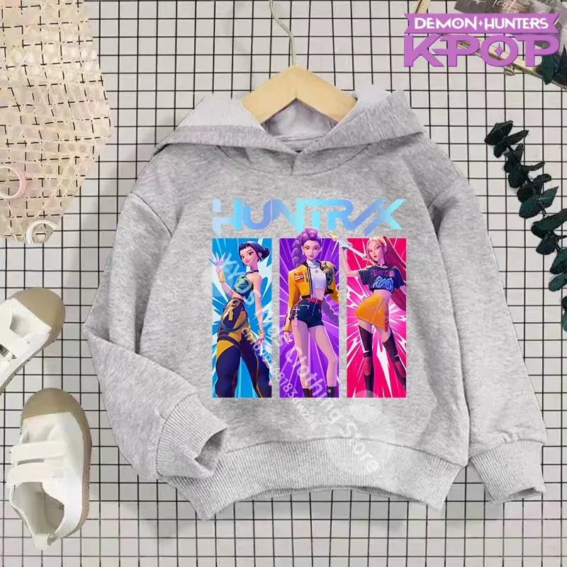 Color: GRAY, Kid Size: 4T - 2025 KPop Demon Hunters Hoodie Fashion Rumi Sweatshirt Pullover Cute Long Sleeve Autumn Boys Girls Cartoon Y2K Hoody Sportswear