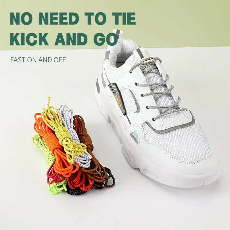 Color: Green, Ships From: CHINA - New Reflective Circular Elastic Shoe laces No Tie Shoelaces Metal Lock Lazy Laces for Kids and Adult One size fits all shoe