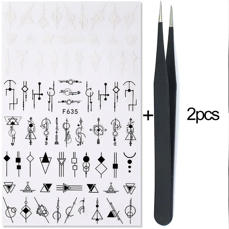 Color: Sky Blue - Heart Leaf Design 3D Nail Sticker Black White Transfer Stickers for Nails Sexy Girl Face Self-adhensive Slider Tip Abstract Wrap