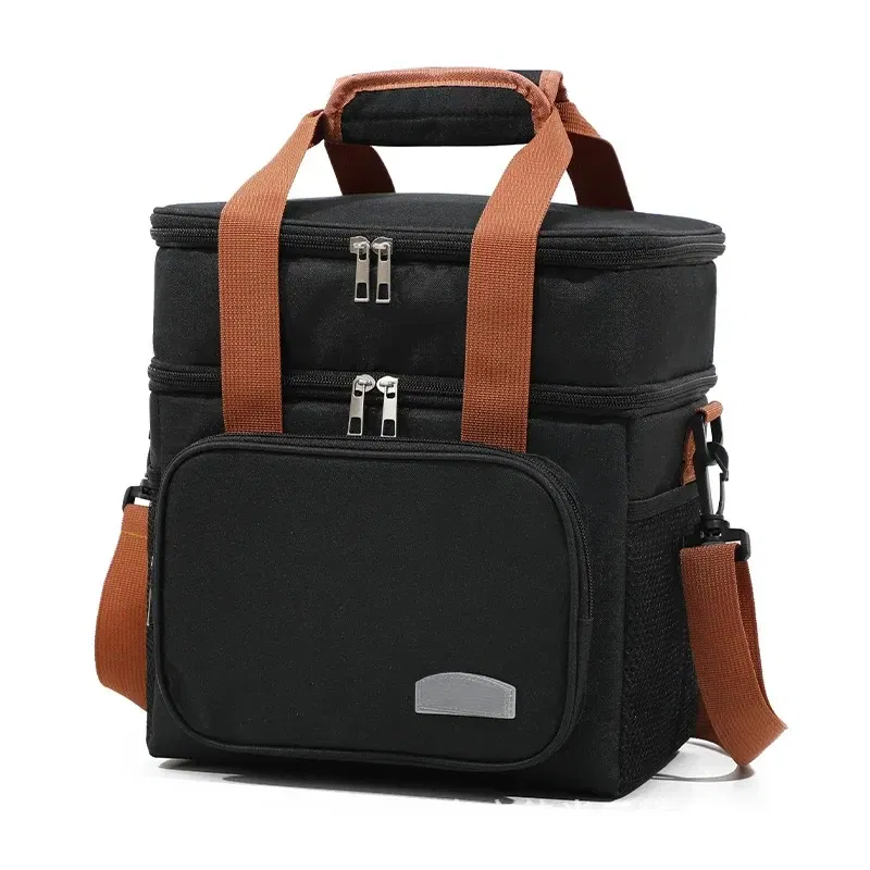 Color: Blue - Portable Double Layer Lunch Bags Food Box Durable Camping Oxford Backpacks Icebox Large Capacity Picnic Durable BBQ Outdoor BBQ