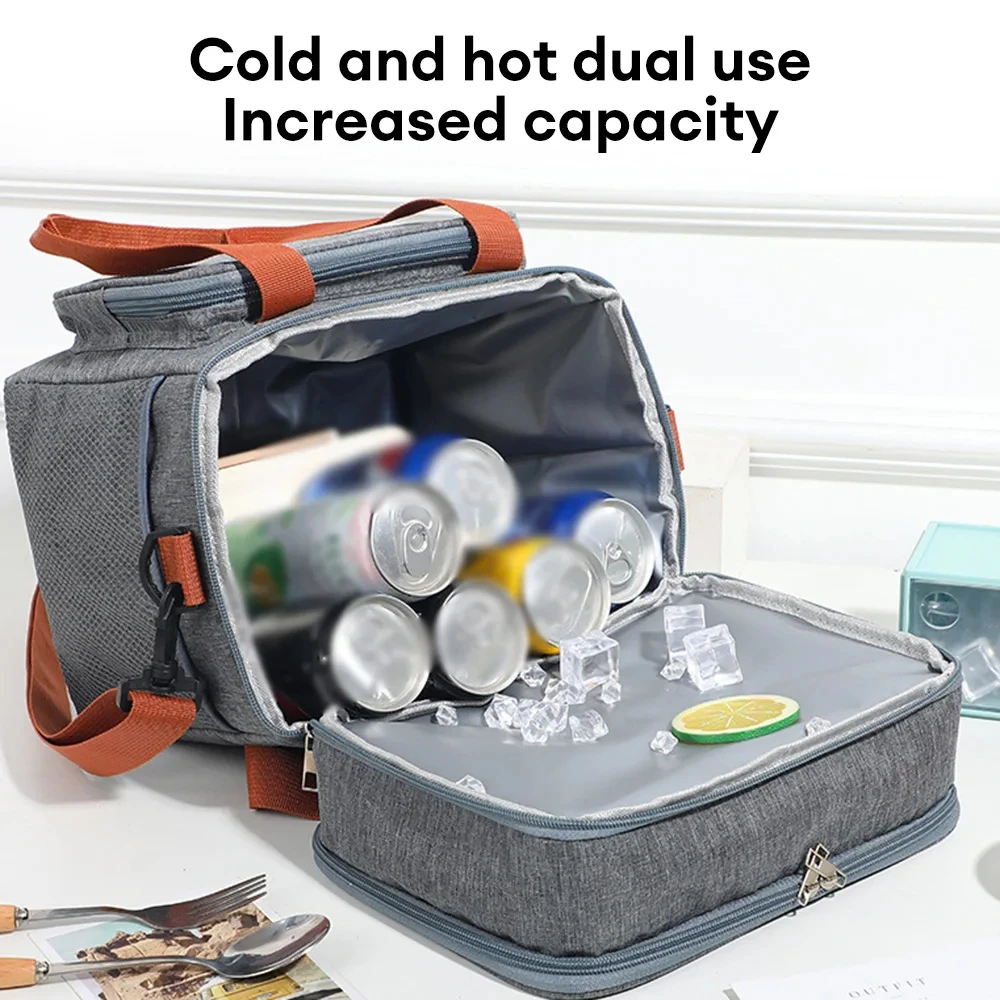 Color: Blue - Portable Double Layer Lunch Bags Food Box Durable Camping Oxford Backpacks Icebox Large Capacity Picnic Durable BBQ Outdoor BBQ