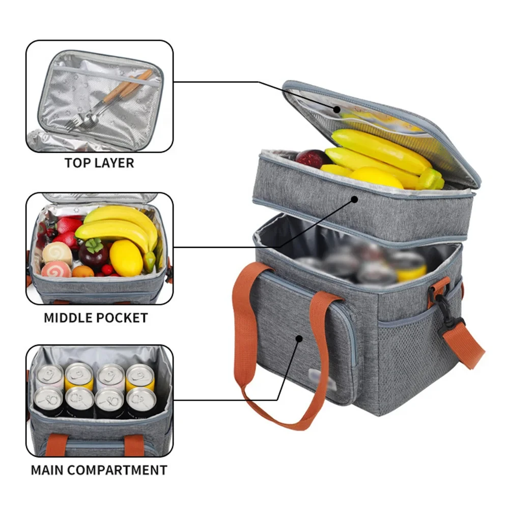 Color: Blue - Portable Double Layer Lunch Bags Food Box Durable Camping Oxford Backpacks Icebox Large Capacity Picnic Durable BBQ Outdoor BBQ