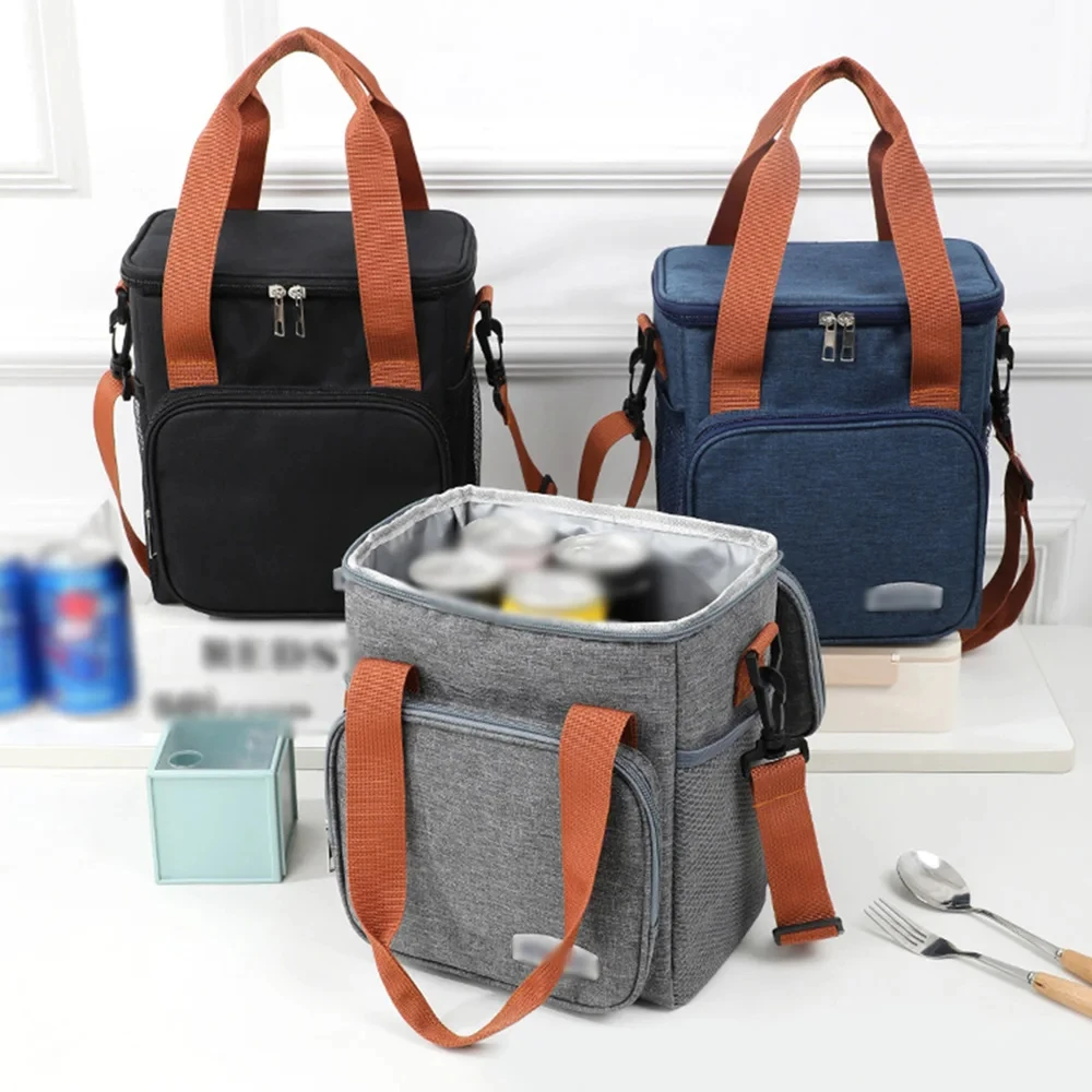 Color: Blue - Portable Double Layer Lunch Bags Food Box Durable Camping Oxford Backpacks Icebox Large Capacity Picnic Durable BBQ Outdoor BBQ