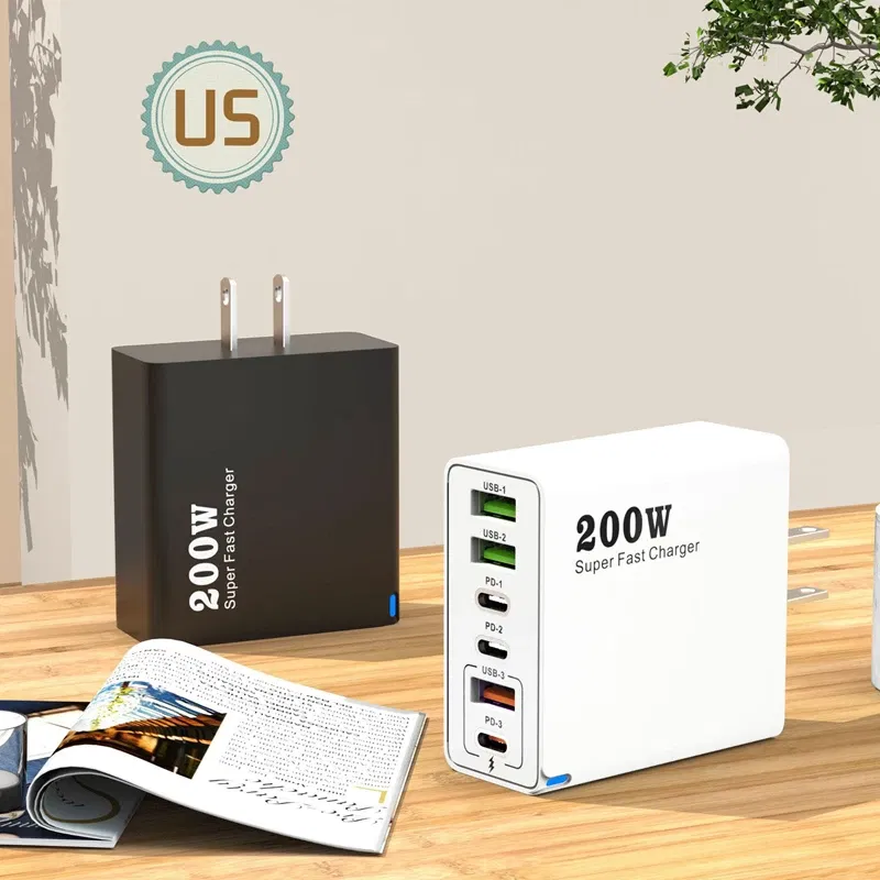 Plug Type: DE - Xiaomi 200W Super Fast Charging 6 Port USB C Charger PD3.0 USB C Type C Mobile Phone Charger For iPhone 16 Samsung Xiaomi ipad