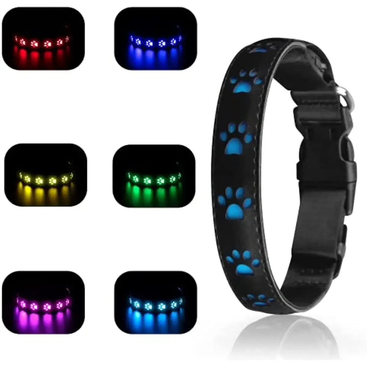 Color: WHITE, Size: M - 7 Modes Led Dog Collar Bone Colourful Light Luminous Dog Collar USB Chargeable Swimming Bright Night Pet Accessories