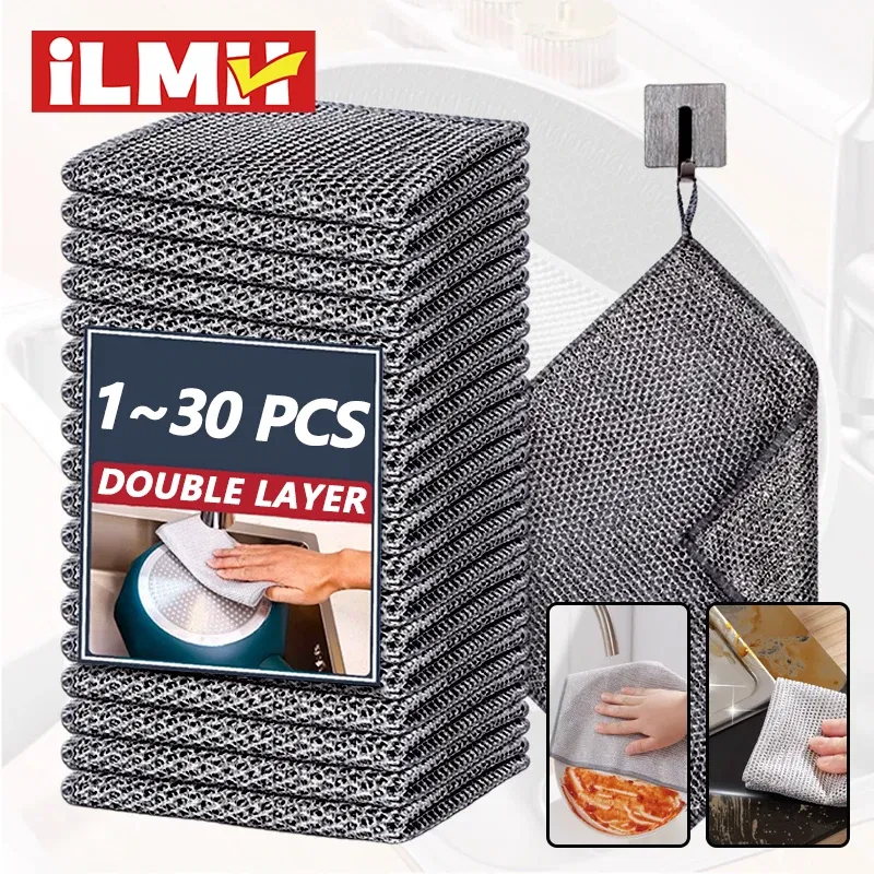 Color: green, Specification: 3pcs - Magic Cleaning Cloth Multipurpose Wire Miracle Cleaning Cloth Innovative Dishwashing Net Hand Towel for Kitchen Dishwashing Grid