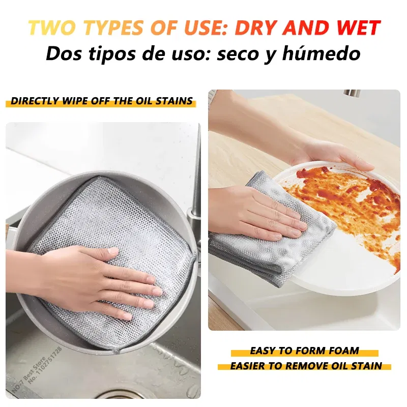 Color: green, Specification: 3pcs - Magic Cleaning Cloth Multipurpose Wire Miracle Cleaning Cloth Innovative Dishwashing Net Hand Towel for Kitchen Dishwashing Grid