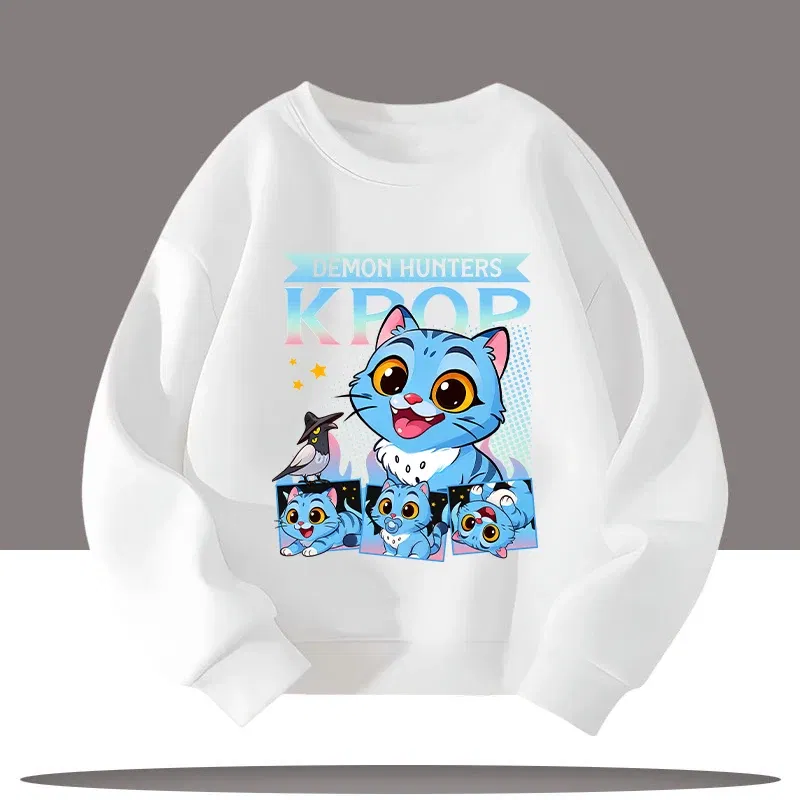 Color: Beige, Kid Size: 6 - Children's Clothing K-pop Demon Hunters Cartoon Print 3-12 Year Old New Style Kids Round-neck Sport Shirt Cute Girl Casual Top