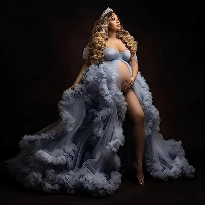 Color: Blue, Maternity Size: L, Ships From: CHINA - Tulle Long Maternity Dress Photoshoot п?»?°?‚ь?µ photography dresses baby shower dresses for pregnant woman п?»?°?‚ь?µ д?»я ?±?µр?