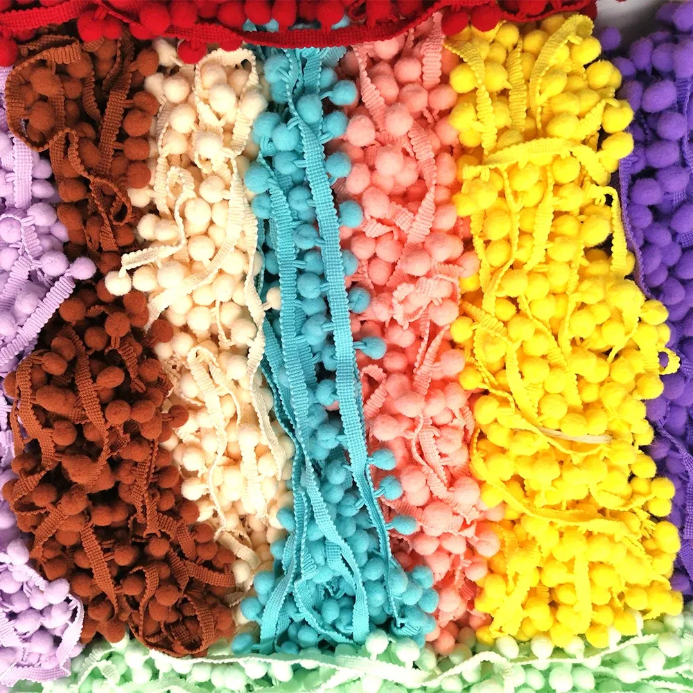 Color: MULTI, Size: M - 1-5yard Pom pom Fringe Lace Ribbon Pompom Trim Ball Fabric DIY Sewing Tassel Lace Kintted Fabric Handmade DIY Craft Accessorie