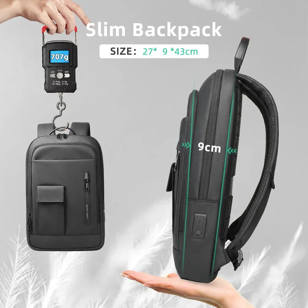 Color: light green, Ships From: CHINA - Heroic Knight Slim Backpack for Men Multifunction Work Backpack for 15.6" Laptop bag Waterproof Business Bag College Bag Male
