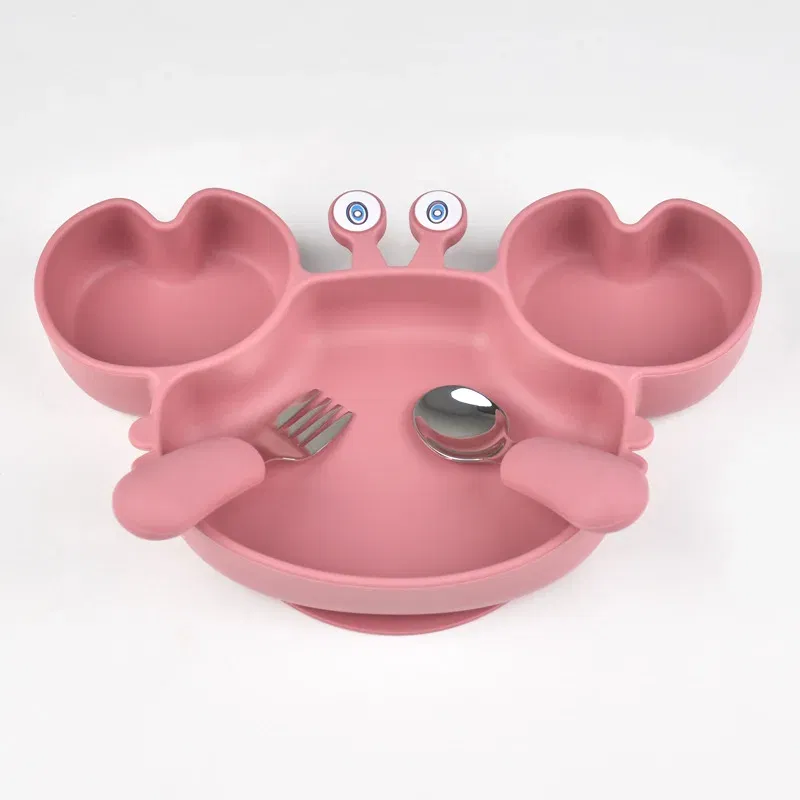 Color: green, Ships From: CHINA - Baby Bowls Plates Fork spoon Set Silicone Suction Feeding Food Tableware BPA Free Non-Slip Baby Dishes Crab Food Feeding Bowl