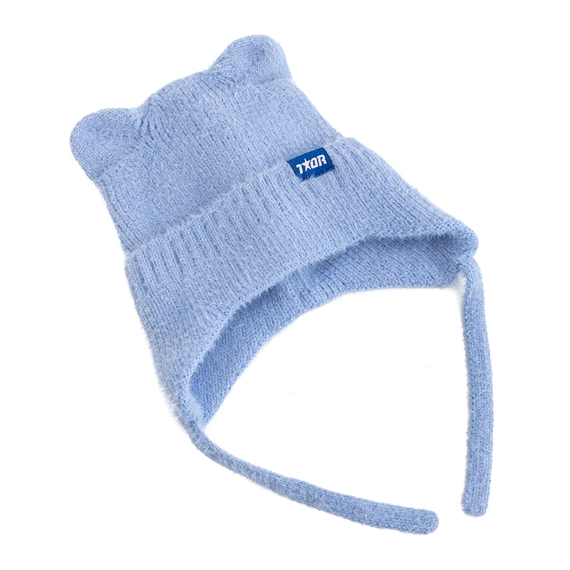 Color: army green, Size: One Size - New Women Cute Cat Ear Earflap Winter Hat Fashion Windproof Knitted Hat Kpop Style Soft Beanie Hats Candy Colors Streetwear Cap