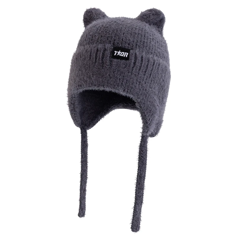 Color: army green, Size: One Size - New Women Cute Cat Ear Earflap Winter Hat Fashion Windproof Knitted Hat Kpop Style Soft Beanie Hats Candy Colors Streetwear Cap
