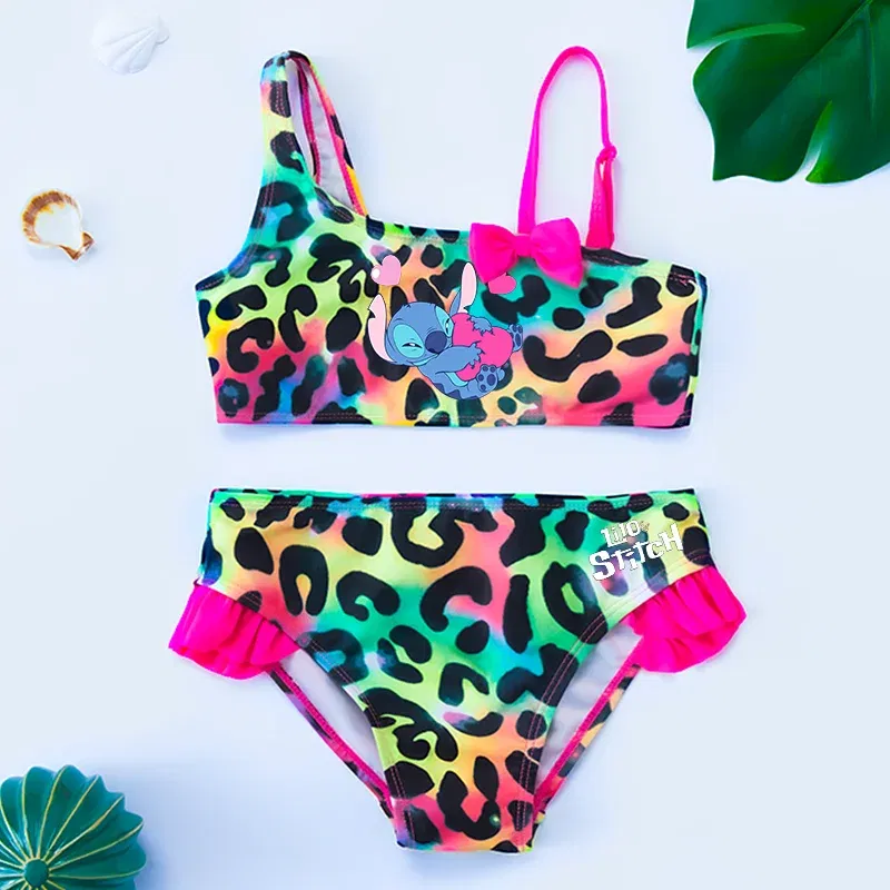 Color: army green, Size: XS?€old?‰ - Lilo Stitch Gilrs Bow Bikini Set Trendy Two-Piece Swimsuits for Summer Stylish Beachwear Pool Fashion Bathing Suits 3-12Y