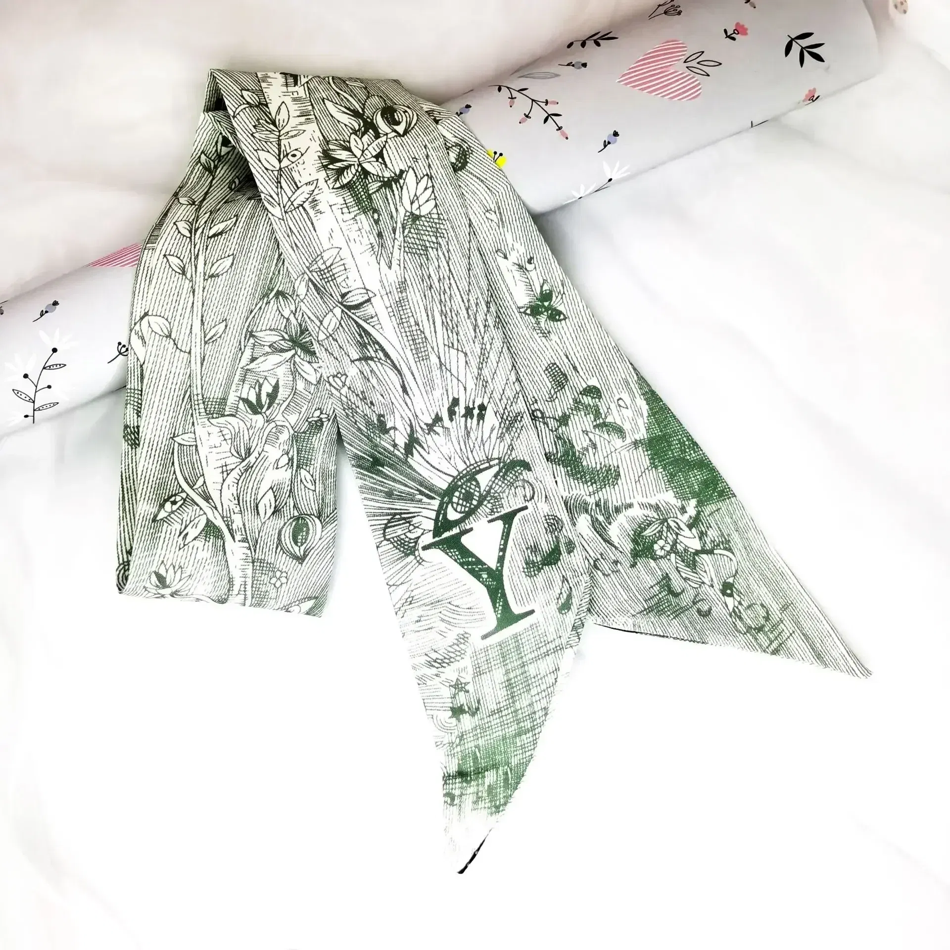 Color: Turquoise, Size: XXS - Fashion Skinny Scarf Women Luxury letter Printing Tie Bag Handle Ribbon Hair Band Women's Headscarf New Lady Design Silk Scarves