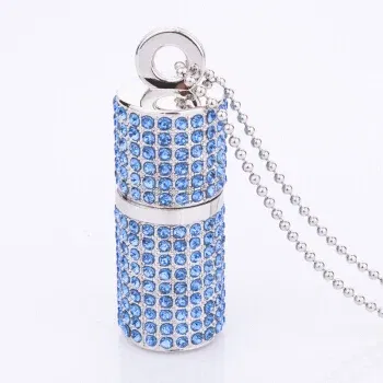Color: Blue, Capacity: 32GB - JASTER Crystal cylindrical USB Flash Drive fashion metal diamond pen driveu disk pendrive 4GB 8GB 16GB 32GB 64GB memory stick