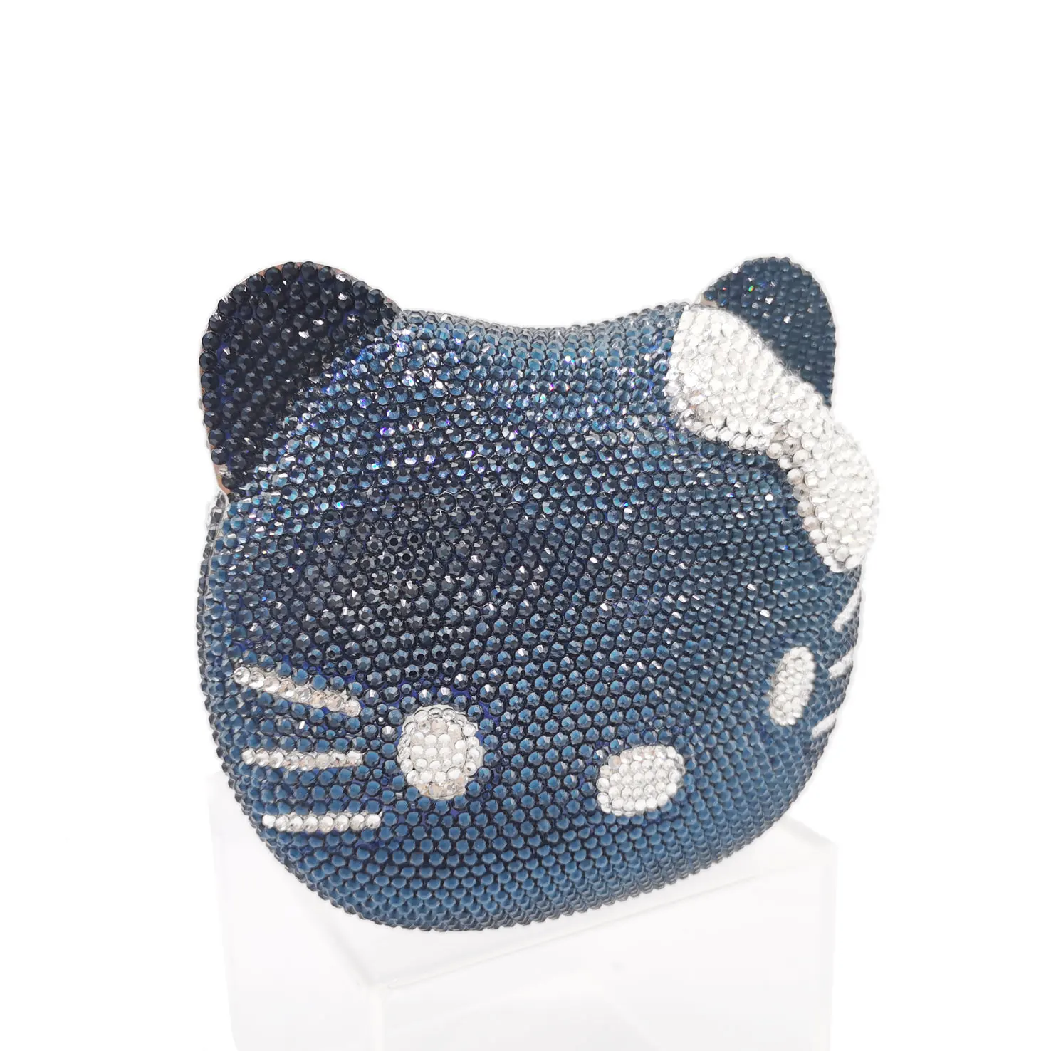 Color: Dark Grey - Luxury Navy Blue Crystal Animal Evening Bags Cat Designer Party Purse Ladies Clutch Bags Women Handbags