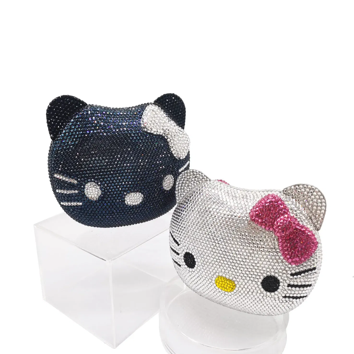 Color: Dark Grey - Luxury Navy Blue Crystal Animal Evening Bags Cat Designer Party Purse Ladies Clutch Bags Women Handbags
