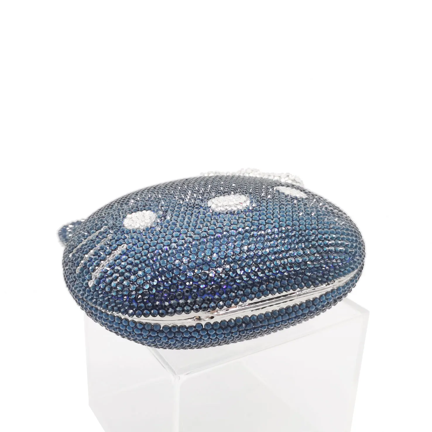Color: Dark Grey - Luxury Navy Blue Crystal Animal Evening Bags Cat Designer Party Purse Ladies Clutch Bags Women Handbags
