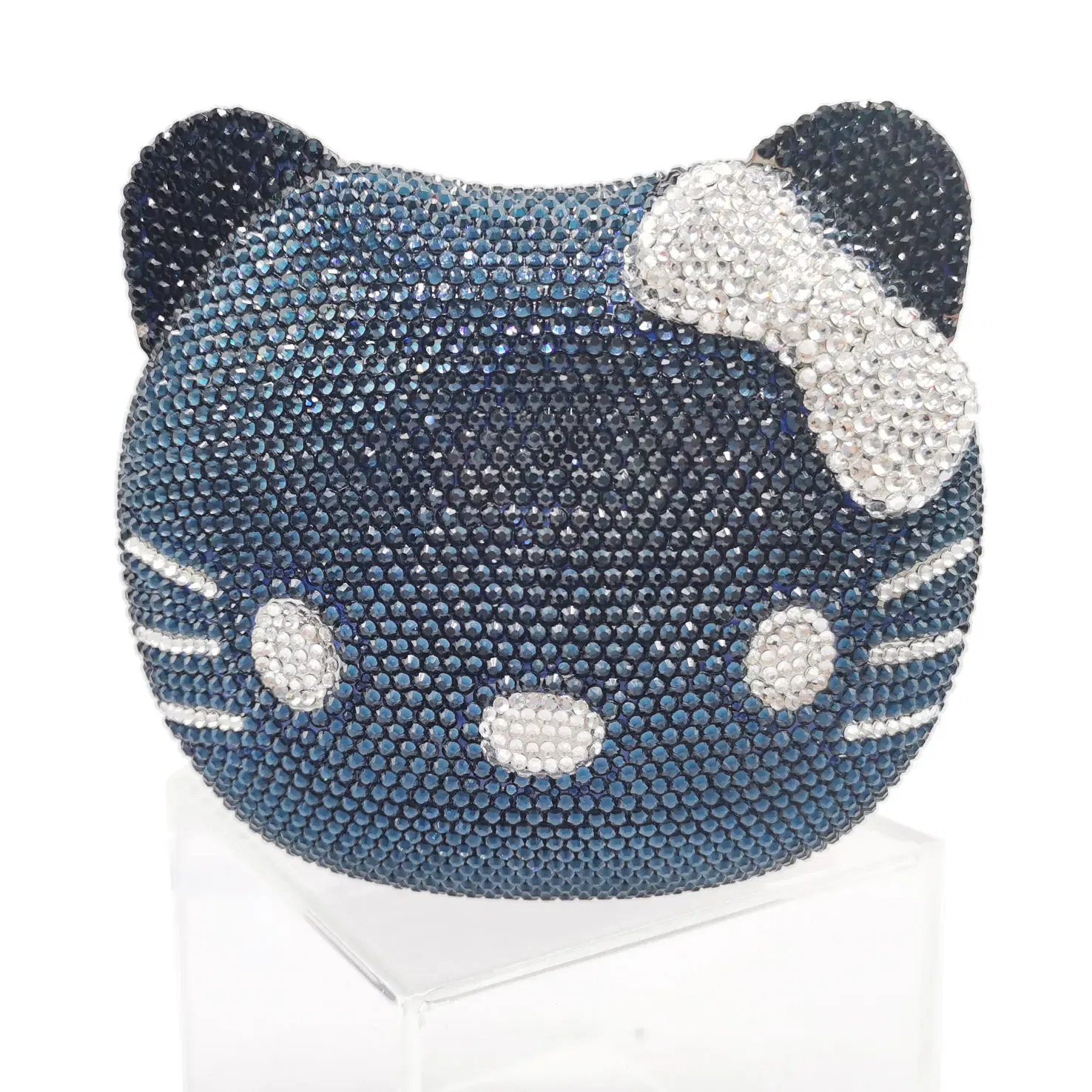 Color: Dark Grey - Luxury Navy Blue Crystal Animal Evening Bags Cat Designer Party Purse Ladies Clutch Bags Women Handbags