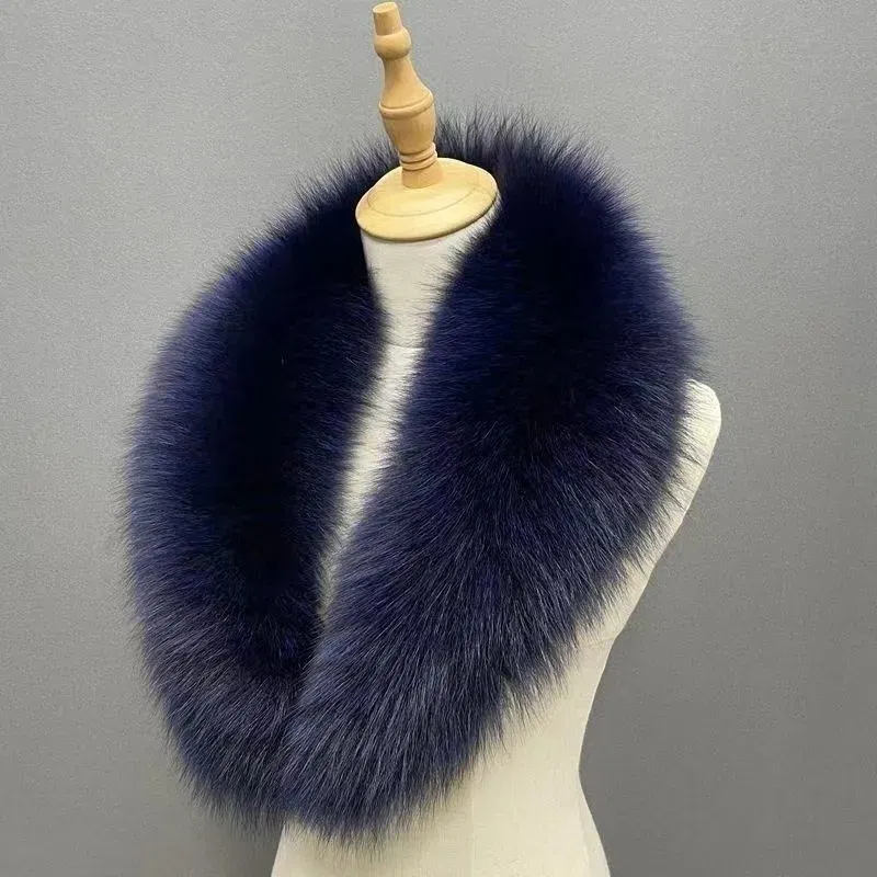 Color: PEACOCK BLUE, Size: S - Winter Real Fox Fur Collar Woman Furry Natural Raccoon Fur Scarf Shawls Luxury Neck Warmer Wraps For Coat Fur Scarves Large Size