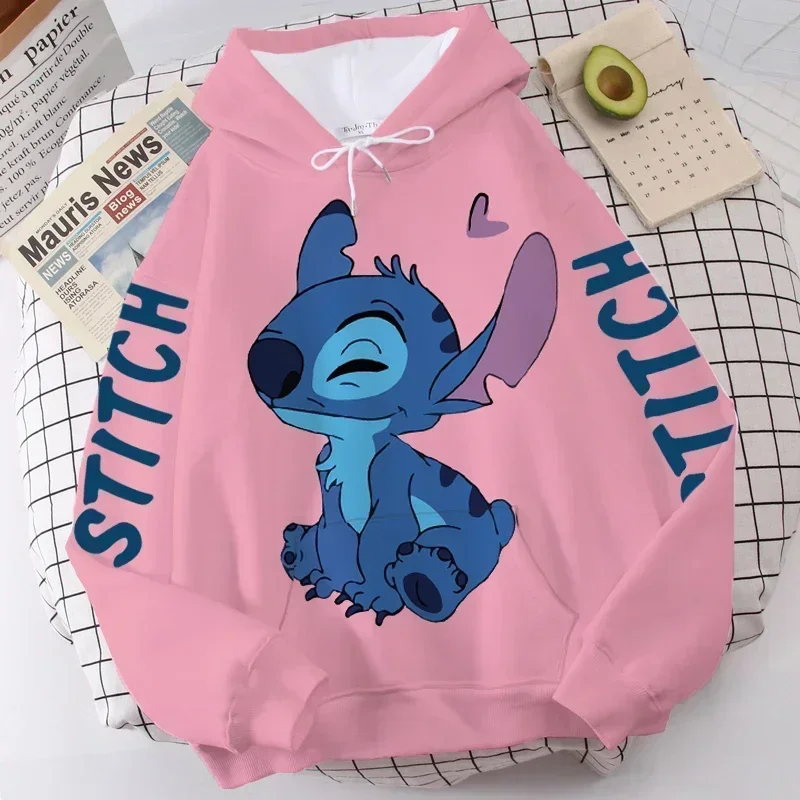 Color: green, Size: XL - Disney Hoodie Fashion Stitch Angel Monster Letter Cartoon Sweatshirt Pullover Cute Harajuku Unisex Women's Pocket Top
