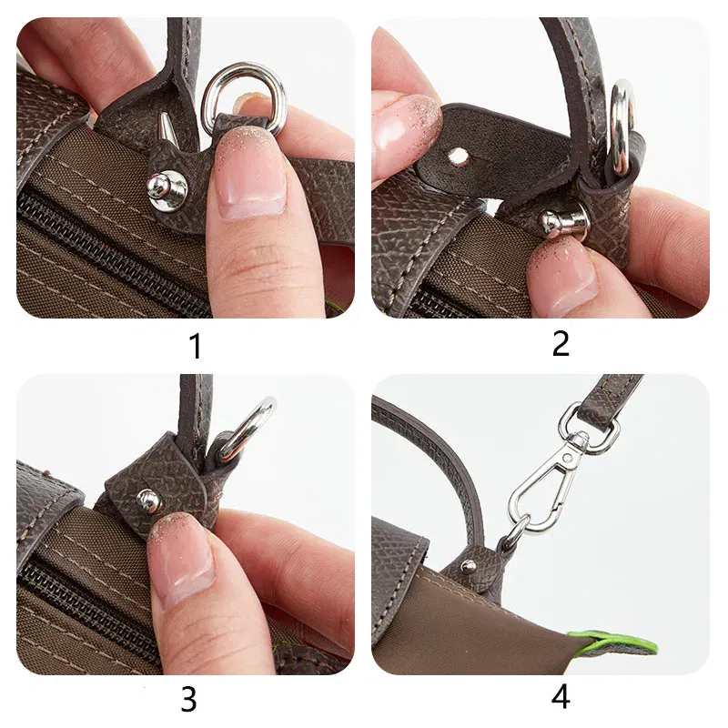 Color: Silver, Size: 3/8" - Cow Leather Replacement Crossbody Bag Strap Fit for Longchamp 2025 Mocha Moka mini shoulder strap without punching modification