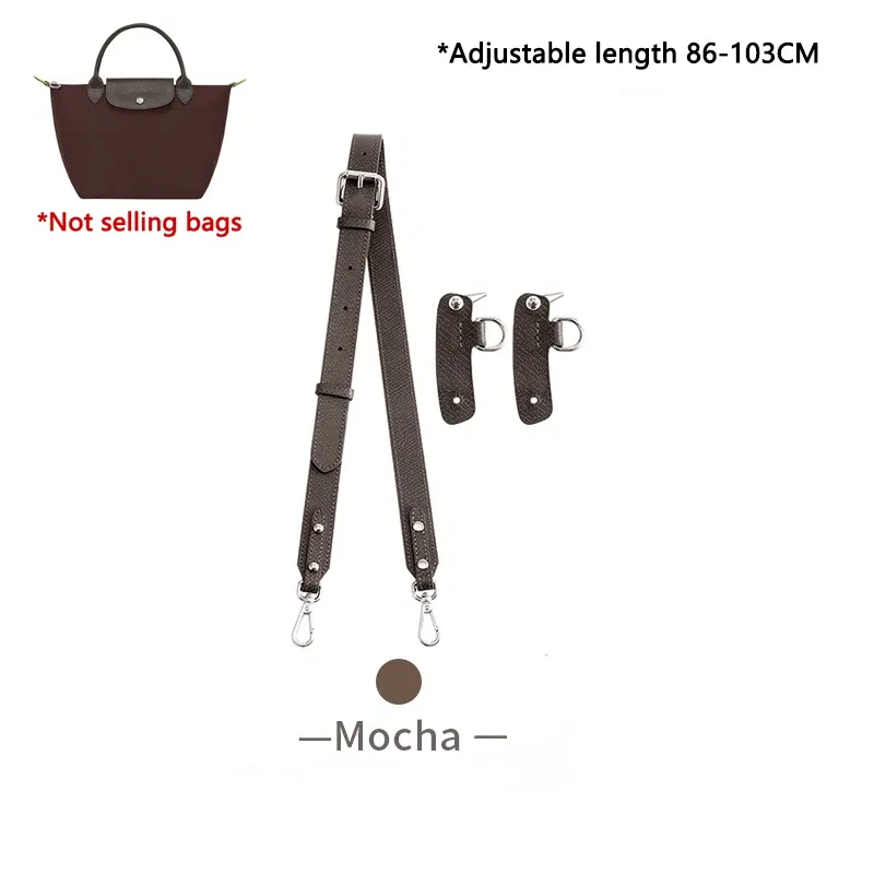 Color: Silver, Size: 3/8" - Cow Leather Replacement Crossbody Bag Strap Fit for Longchamp 2025 Mocha Moka mini shoulder strap without punching modification