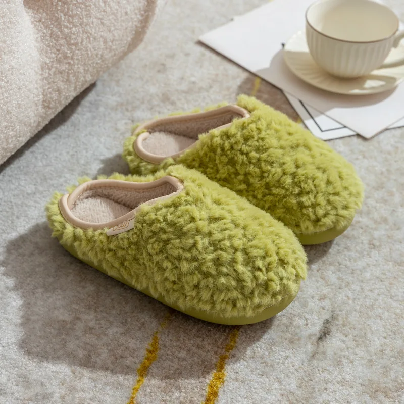 Color: Olivine, Shoe Size: 40-41, Ships From: CHINA - Crestar Warm Fluffy Women Slippers Winter New Indoor Soft Sole Fuzzy Bedroom Flat Slides Non-slip Fleece Lind Fur House Slippers