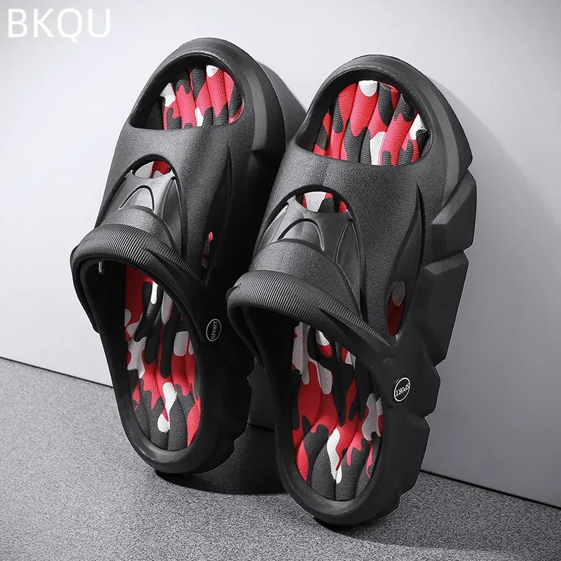 Color: Beige, Shoe Size: 44 - Men's Beach Slippers Round Toe Lightweight Flat Bottom Waterproof Comfortable Trend Versatile Breathable Non-slip Large Size