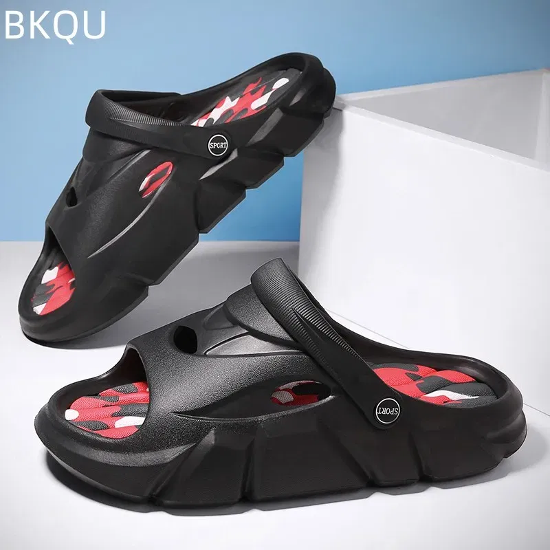 Color: Beige, Shoe Size: 44 - Men's Beach Slippers Round Toe Lightweight Flat Bottom Waterproof Comfortable Trend Versatile Breathable Non-slip Large Size