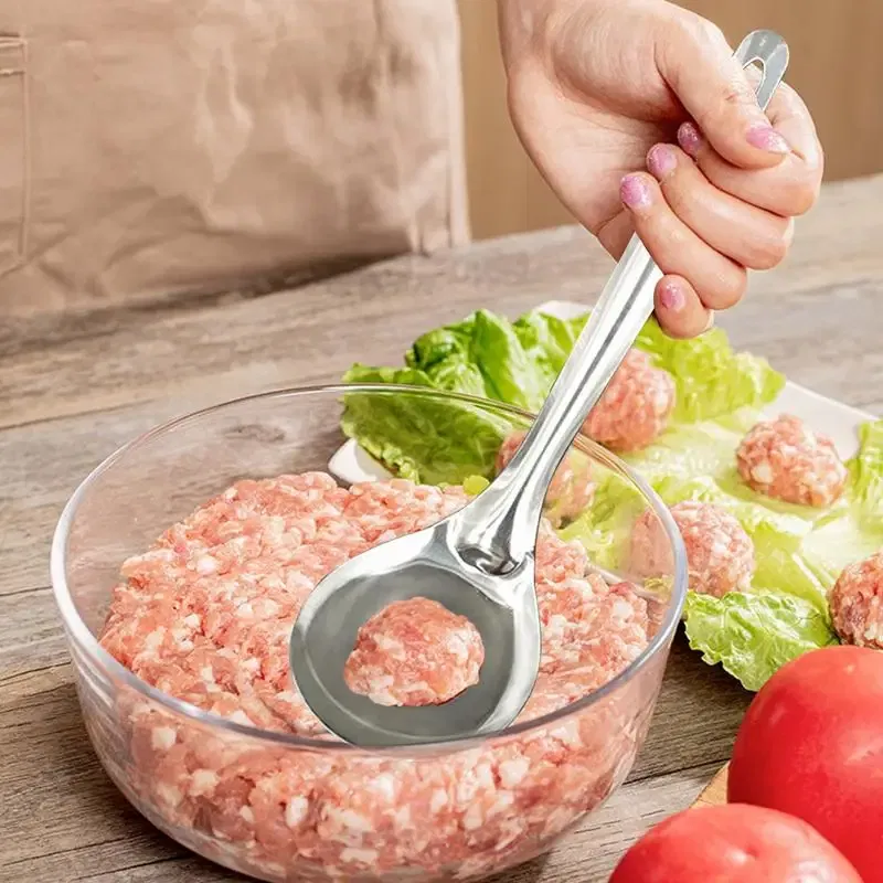 Color: Silver, Ships From: CHINA - Meatball Spoon Stainless Steel Meatball Scoop Ball Maker Non-Stick Meatball Maker Meat Baller With Long Handle Meatball Spoon