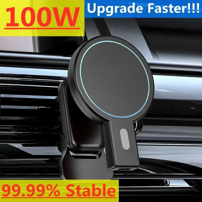Color: Yellow - Magnetic Car Phone Holder 100W Wireless Chargers Car Air Vent Stand Phone Holder Fast Charging Station For iPhone 14 13 Pro Max
