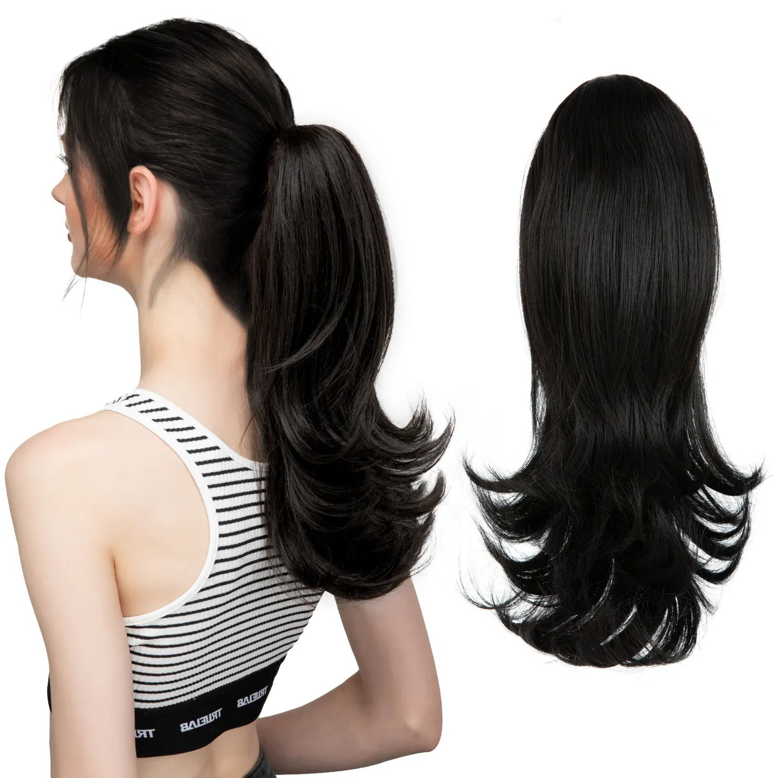Color: T1B/613, Bulk Buy: 1pc, Stretched Length: 14inches - Synthetic Claw Clip In Ponytail Hair Extensions Wavy Hairpiece 14" Fake Blonde Black Hair False Pigtail With Elastic Band