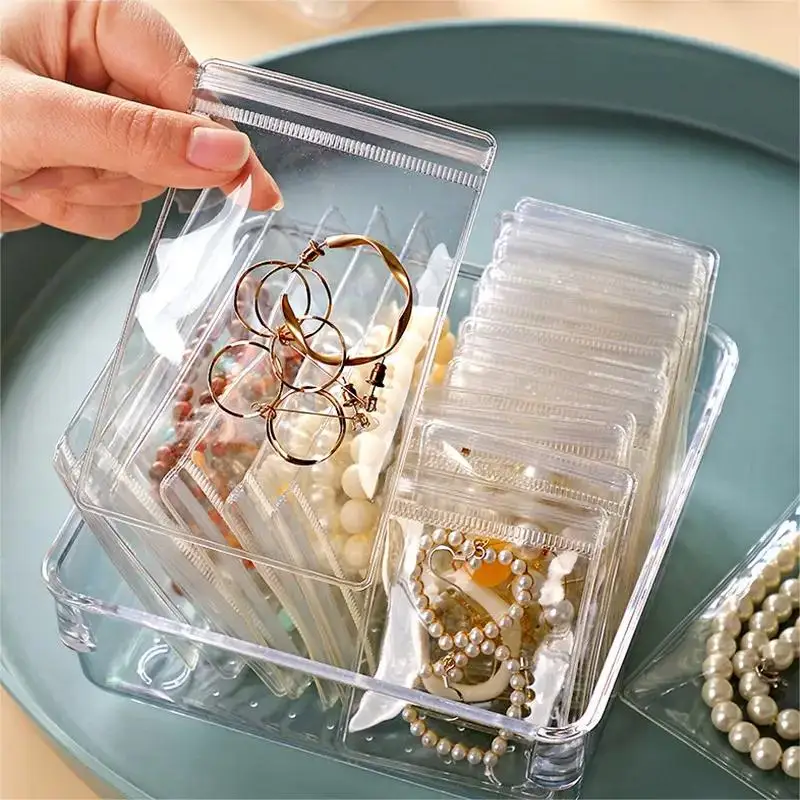 Color: Yellow, Size: L - 20/50/100 PVC transparent zipper bags, dust-proof and anti-oxidation pockets, used for packaging small jewelry items