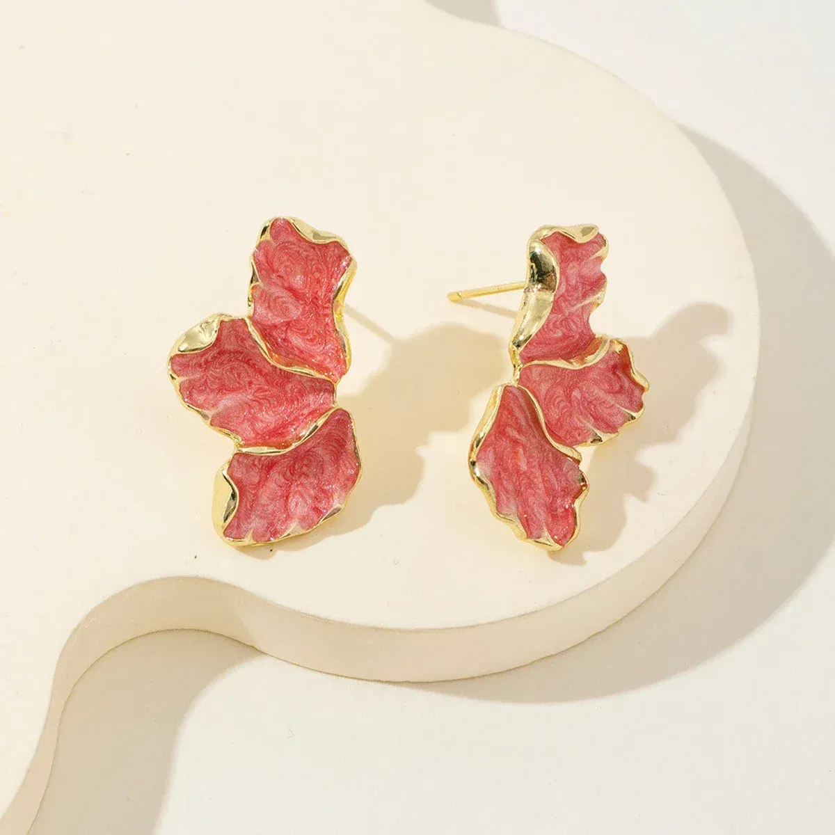 Metal Color: Rhodium Plated - Metal Flower Cream Stud Earrings for Women Fashion Gold Color Plating Irregular Post Earrings Heavy Design Statement Earring