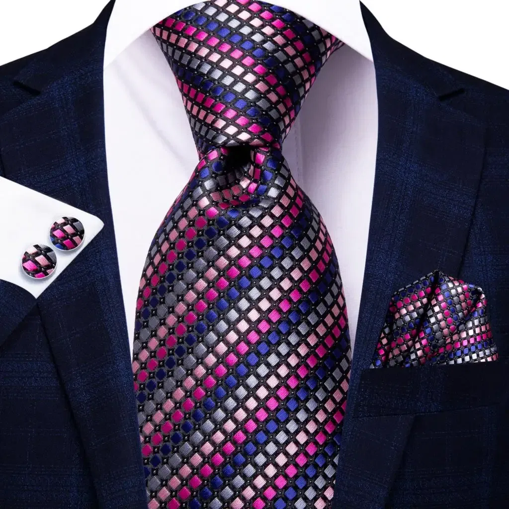 Color: Turquoise - Hi-Tie Purple Paisley Silk Elegent Tie for Men Novelty Design Handky cufflink Tie Set Party Business Wedding Dropshipping