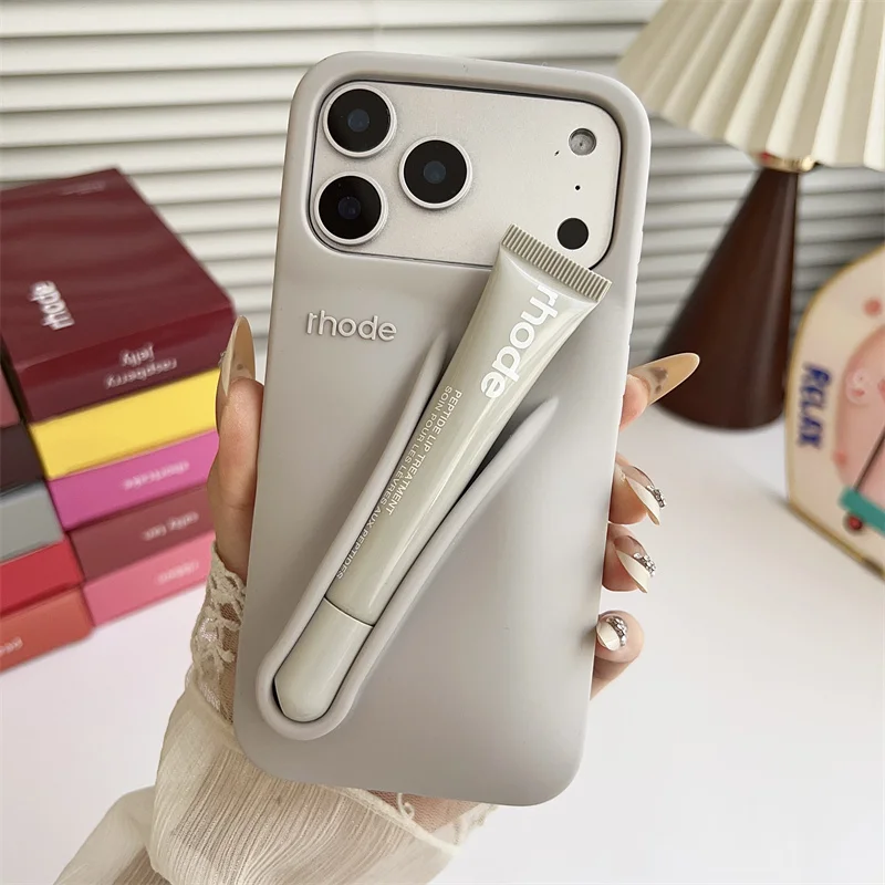 Material: Microfiber, Color: SKY BLUE, Bundle: Bundle1 - With Lipstick Phone Case for iPhone 17 13 14 15 16 17 Pro Max Plus 12 17 Air Silicone Lip Gloss Holder Hot INS Soft Cover Funda