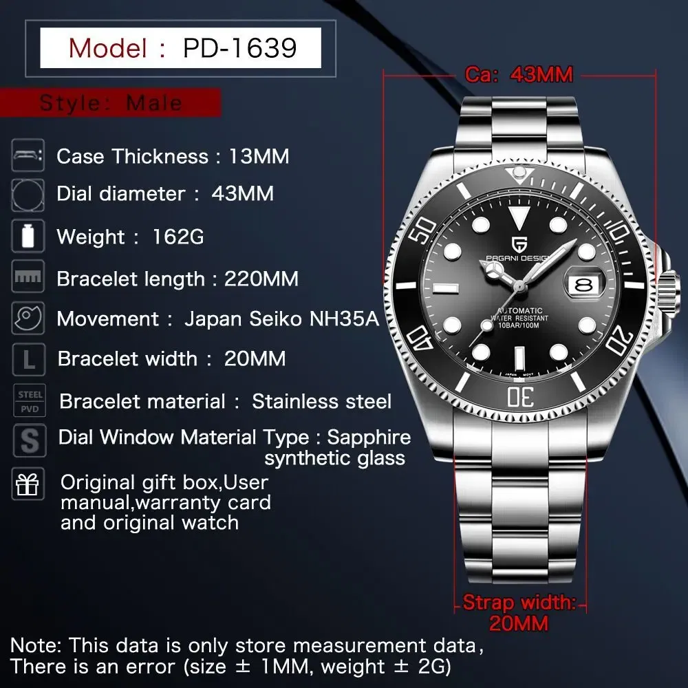 Color: black - PAGANI DESIGN Men Mechanical Wristwatch Luxury Ceramic Bezel Automatic Watch Sapphire Glass Watch for Men