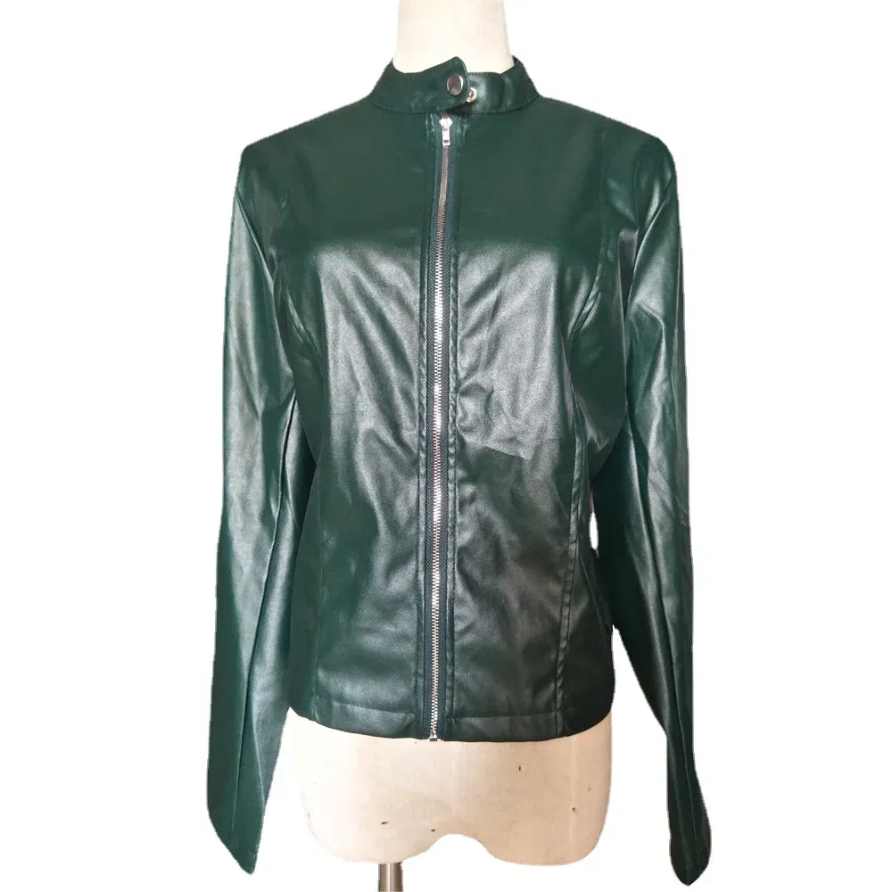 Color: Navy Blue, Size: M - Womens Spring Full Long Sleeve Jacket Coat Autumn Leather Blazer Winter Zipper Outwear Suit Cardigan Female Jackets