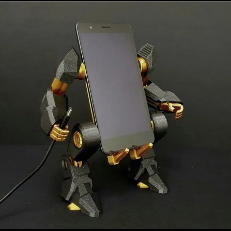 Color: Yellow - Mechanical Exoskeleton Style Phone Stand Mecha Gundam Mobile Holder Desktop Decoration 3D Printing Assembly Model Customization