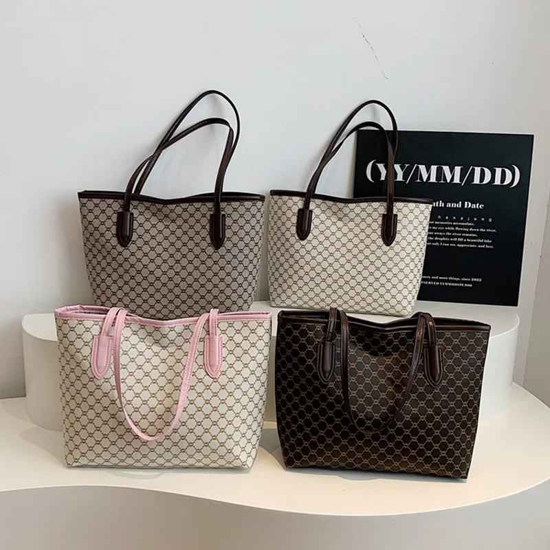 Color: Khaki - Fashion Women's Tote Bag Large Capacity Textile Printed Shoulder Bag,Lightweight&Durable with Smooth Zipper for Travel/Daily Use