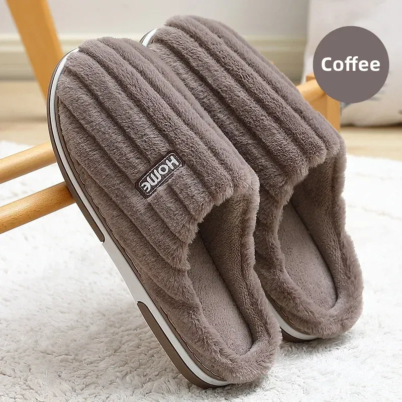 Color: Clear, Shoe Size: 46-47 - New Men Big Size 48 49 Winter Warm Slippers Women Soft Plush Furry Shoes Casual Flats Home Couples Bedroom Anti-Slip Slides