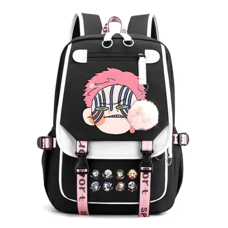 Color: PURPLE, Size: 17 Inches - Demon Slayer Backpack Schoolbag USB Laptop Bag Tokitou Muichirou Kanroji Mitsuri Men Women Rucksack Travel Shoulder Outdoor Bags